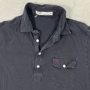 Cricket Organic Cotton Golf Polo Shirt Button Up Short Sleeve Black Large Preppy
